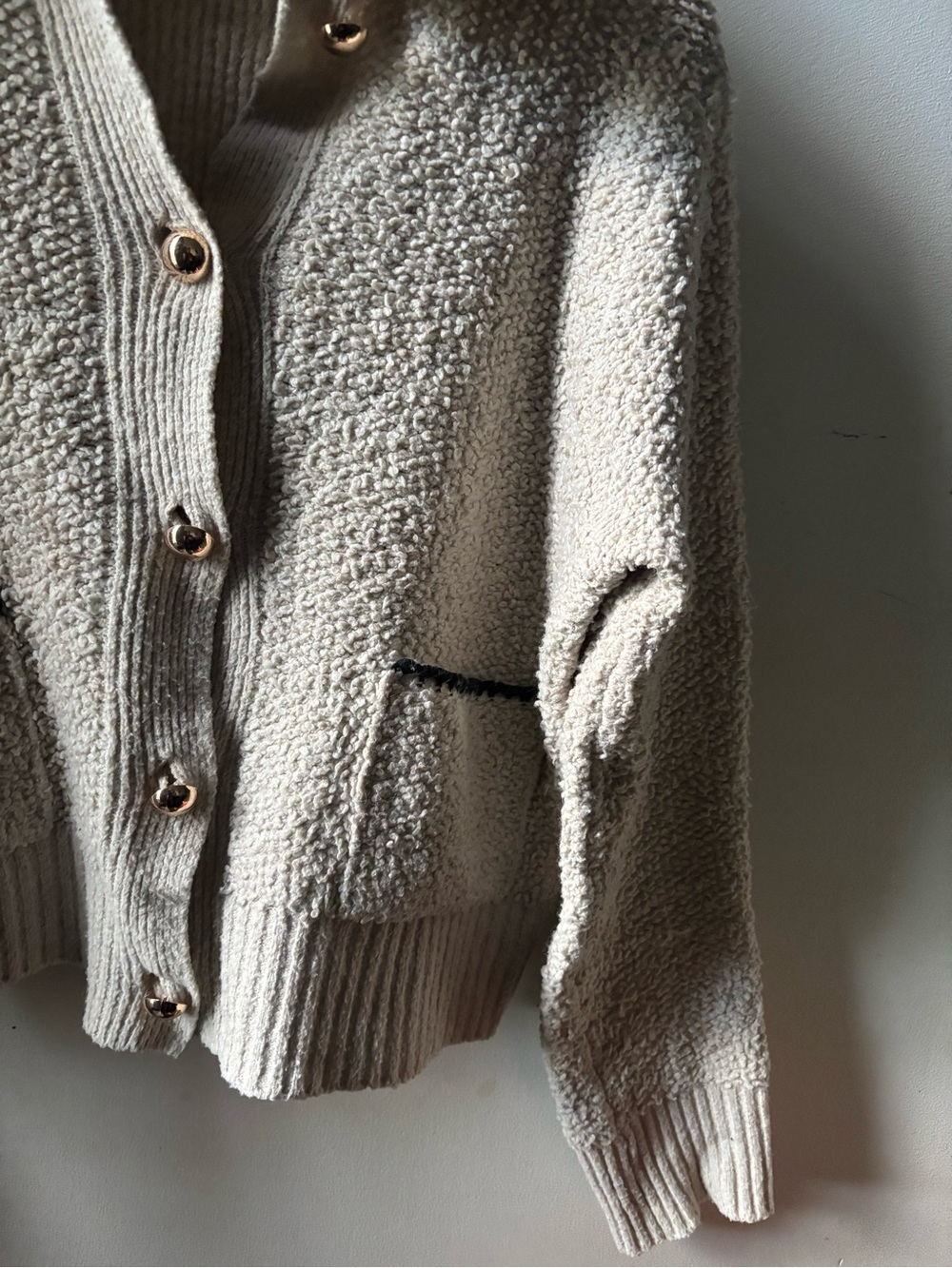 TRUTH Cream Bouclé Cardigan with Black Trim - Picture 3 of 4